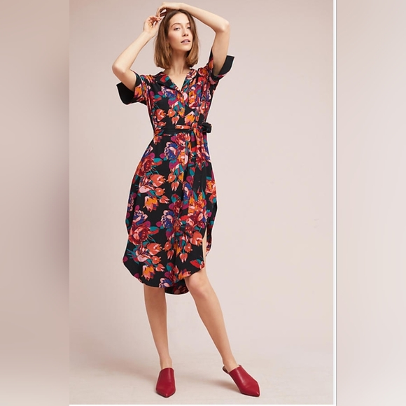 Maeve Dresses & Skirts - Maeve floral button-down shirt dress with belt